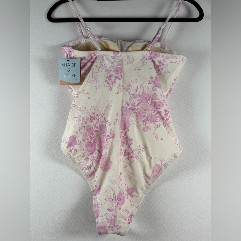 Women's Floral Print Tunneled Straight Neck One Piece - Shade & Shore™ Pink M - Picture 7 of 14